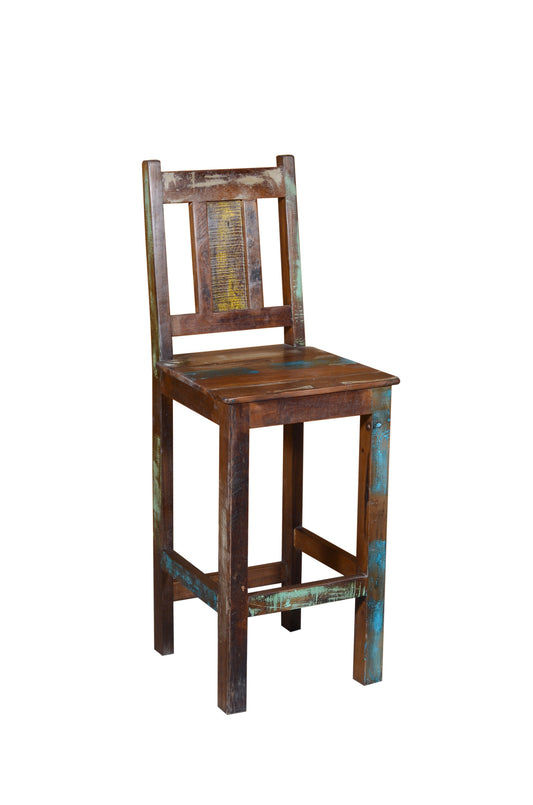 30" Brown Solid Wood Bar Height Bar Chair - Homeroots