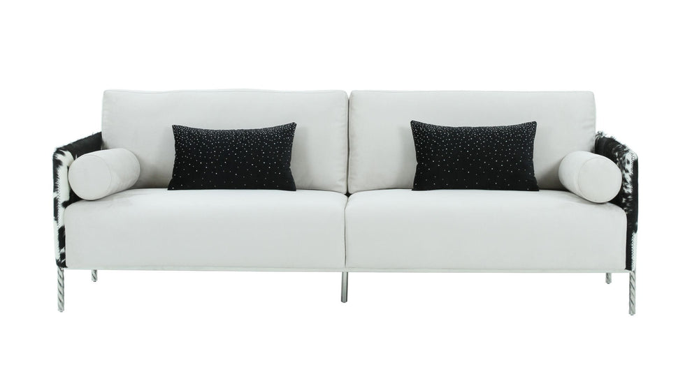 89" White Sofa And Toss Pillows With Silver Legs - Homeroots