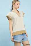 Umgee Contrast Scallop Trim Top - Trendsi - Flyclothing LLC