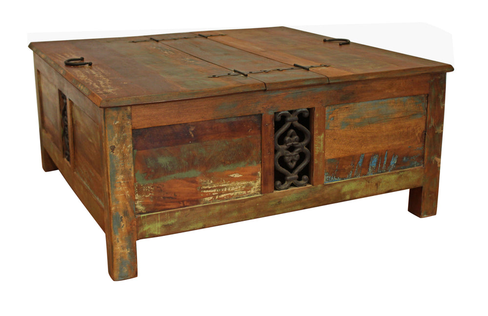 40" Rustic Brown Reclaimed Wood Square Lift Top Coffee Table - Homeroots - Flyclothing LLC