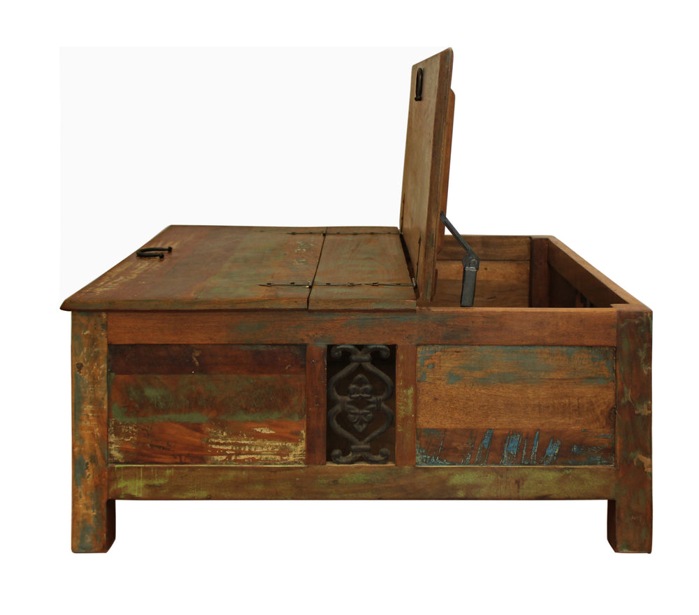 40" Rustic Brown Reclaimed Wood Square Lift Top Coffee Table - Homeroots - Flyclothing LLC
