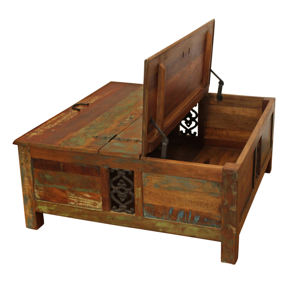 40" Rustic Brown Reclaimed Wood Square Lift Top Coffee Table - Homeroots - Flyclothing LLC