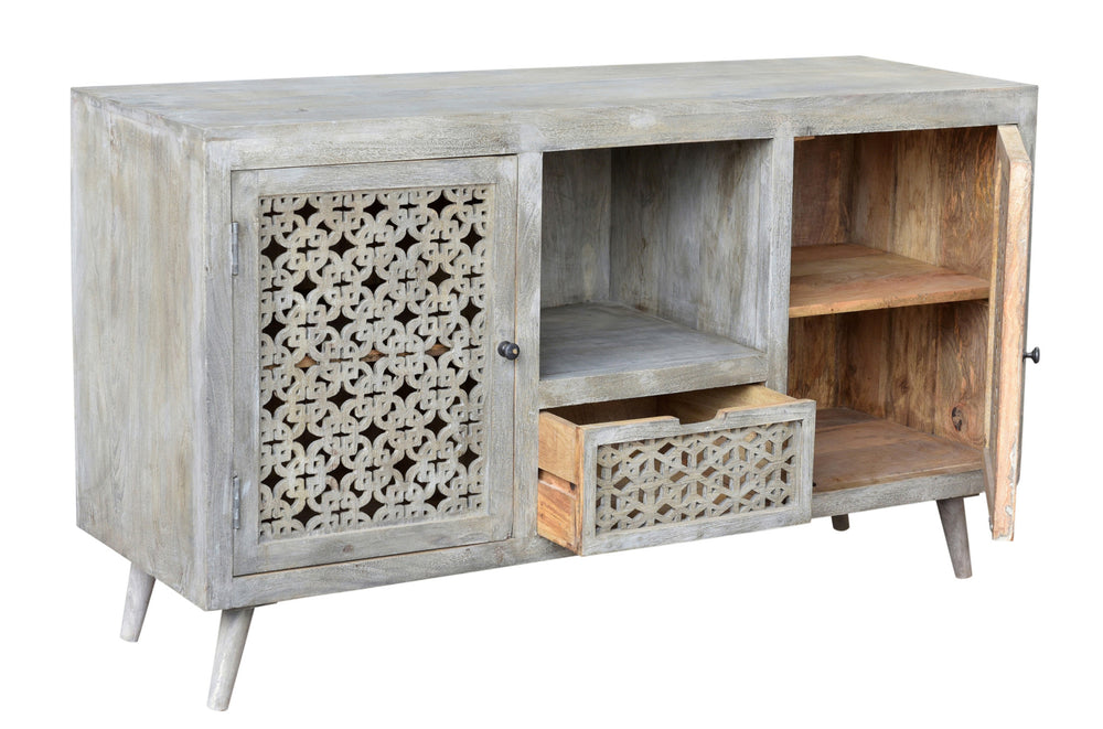 55" Gray Solid Wood Cabinet Enclosed Storage Worn TV Stand