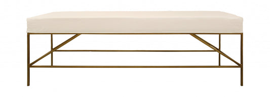 58" Ivory and Gold Upholstered Linen Bench - Homeroots