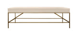 58" Ivory and Gold Upholstered Linen Bench