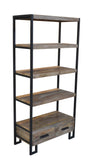 71" Brown Distressed Solid Wood Four Tier Etagere Bookcase with Two Drawers - Homeroots - Flyclothing LLC