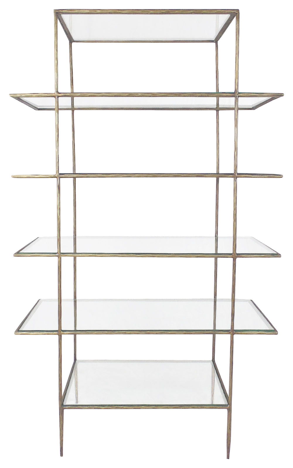 59" Brass Iron and Glass Five Tier Etagere Bookcase - Homeroots - Flyclothing LLC