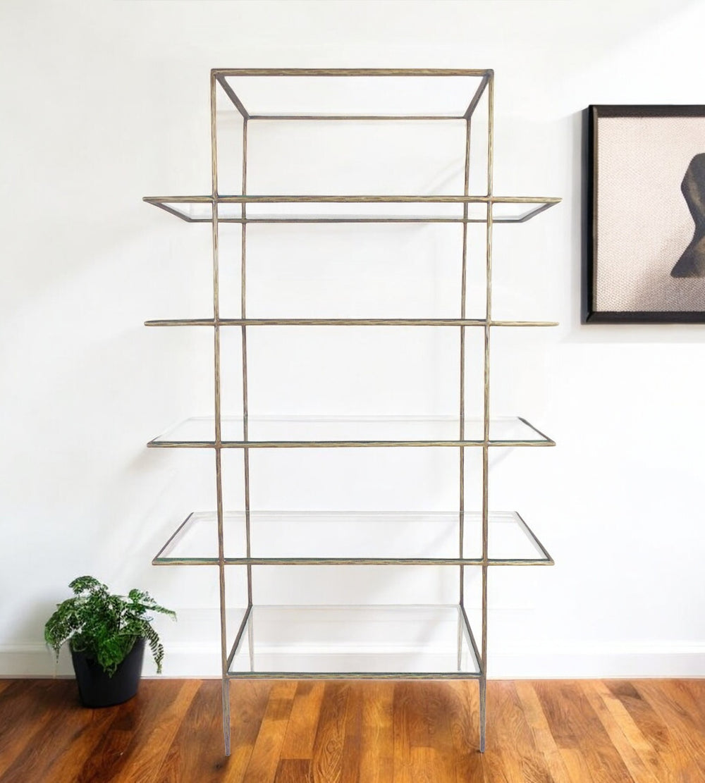 59" Brass Iron and Glass Five Tier Etagere Bookcase - Homeroots - Flyclothing LLC