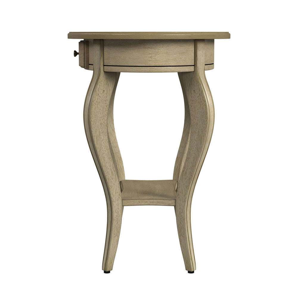 26" Beige Manufactured Wood Oval End Table With Drawer And Shelf - Homeroots - Flyclothing LLC
