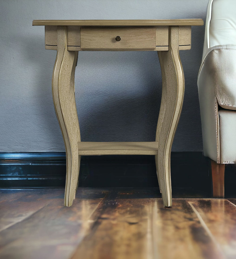 26" Beige Manufactured Wood Oval End Table With Drawer And Shelf - Homeroots - Flyclothing LLC