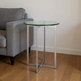 21" Silver Geo Base and Glass Round End Table - Homeroots - Flyclothing LLC
