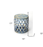 17" Rustic Blue Iron Lattice Round Top End Table - Homeroots - Flyclothing LLC