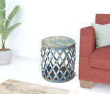 17" Rustic Blue Iron Lattice Round Top End Table - Homeroots - Flyclothing LLC