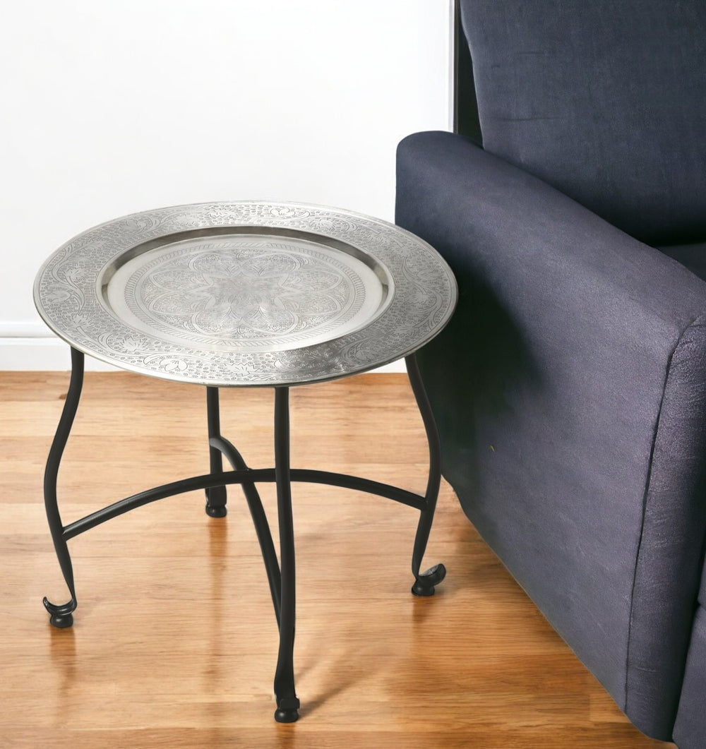 14" Black And Silver Aluminum Round End Table - Homeroots - Flyclothing LLC