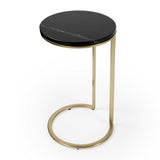 28" Black Marble Round End Table - Homeroots - Flyclothing LLC