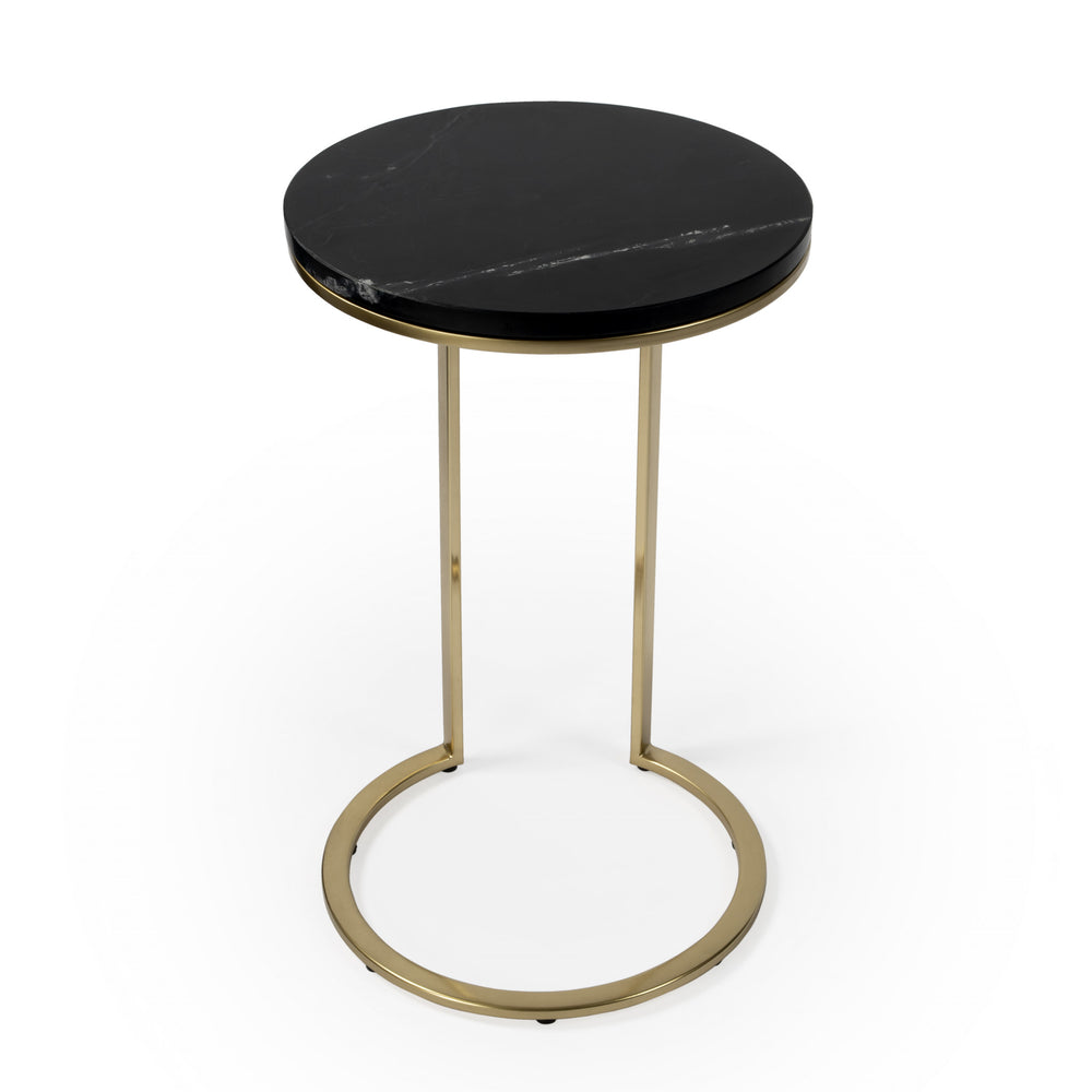 28" Black Marble Round End Table - Homeroots - Flyclothing LLC