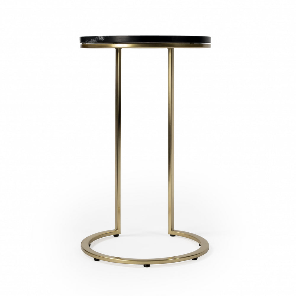 28" Black Marble Round End Table - Homeroots - Flyclothing LLC
