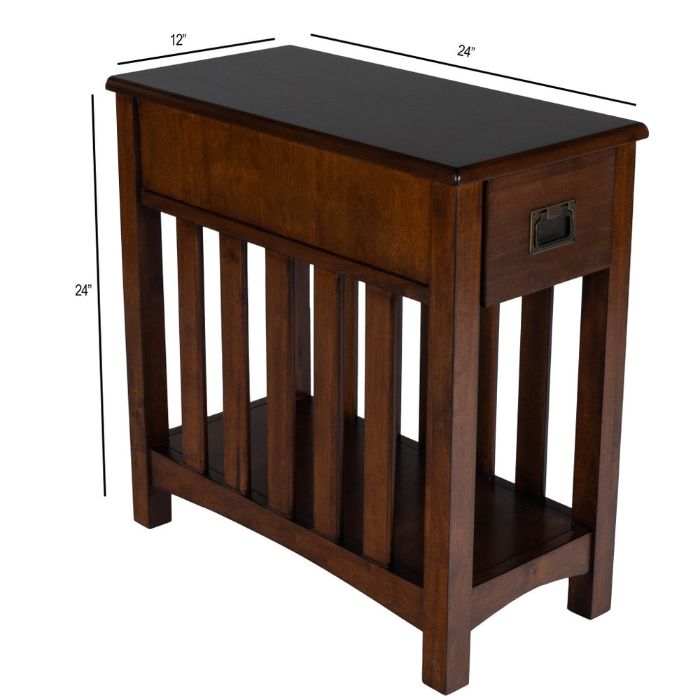 24" Dark Cherry Brown Rectangular End Table With Drawer And Shelf - Homeroots - Flyclothing LLC