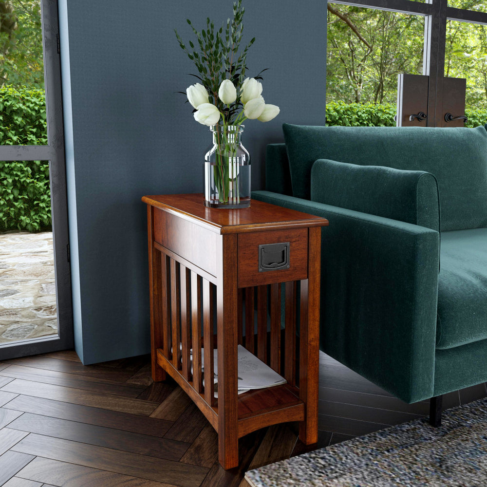 24" Light Brown Manufactured Wood Rectangular End Table With Drawer And Shelf - Homeroots