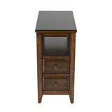 24" Brown Distressed End Table With Two Drawers And Shelf