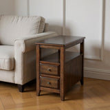 24" Brown Distressed End Table With Two Drawers And Shelf