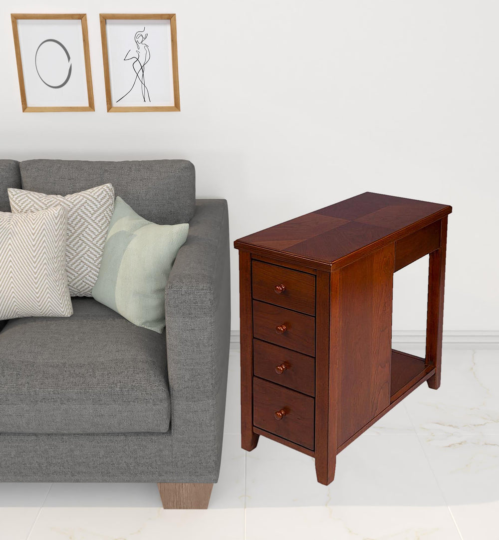 24" Medium Brown Manufactured Wood Rectangular End Table With Four Drawers And Shelf