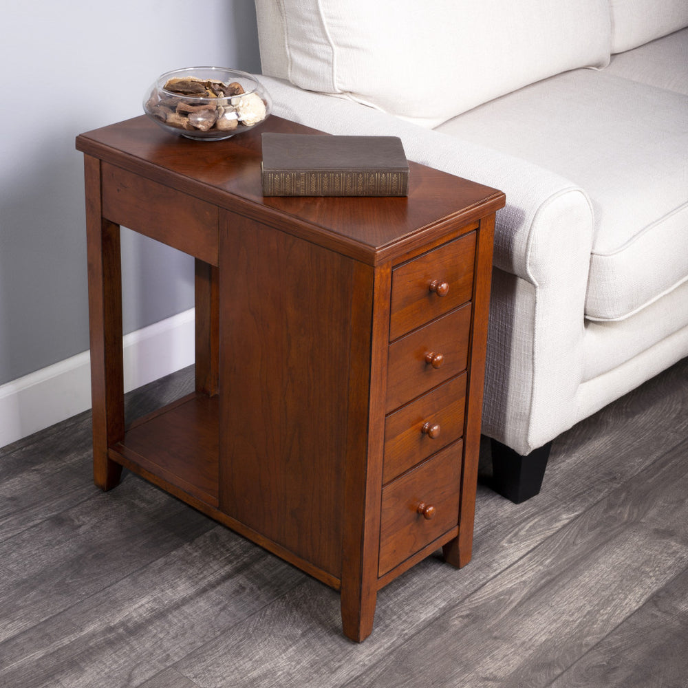 24" Medium Brown Manufactured Wood Rectangular End Table With Four Drawers And Shelf