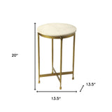 20" Antiqued Gold And White Marble Round End Table - Homeroots