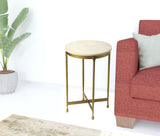 20" Antiqued Gold And White Marble Round End Table - Homeroots