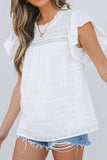 Lace Round Neck Flutter Sleeve Eyelet Blouse - Trendsi - Flyclothing LLC