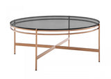 35" Gray and Gold Glass And Stainless Steel Round Coffee Table
