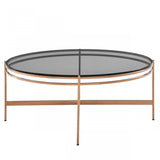 35" Gray and Gold Glass And Stainless Steel Round Coffee Table