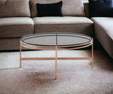 35" Gray and Gold Glass And Stainless Steel Round Coffee Table