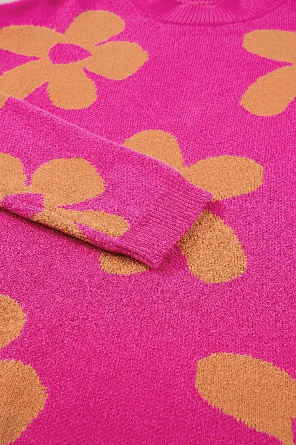 Flower Round Neck Long Sleeve Sweater - Trendsi - Flyclothing LLC