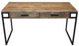 60" Natural and Black Solid Wood Writing Desk With Two Drawers