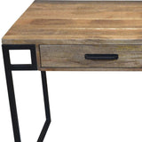 60" Natural and Black Solid Wood Writing Desk With Two Drawers