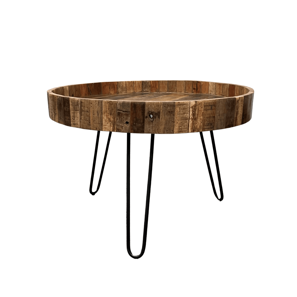 Set Of Two Black And Natural Brown Solid Wood And Iron Round End Tables - Homeroots - Flyclothing LLC