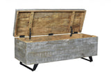 46" Gray and Black Distressed Solid Wood Storage Bench with Flip Top