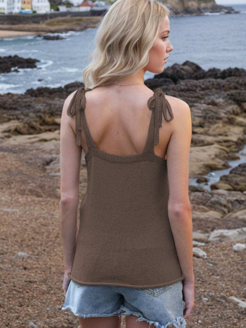 Tie Shoulder V-Neck Sweater Vest - Trendsi - Flyclothing LLC