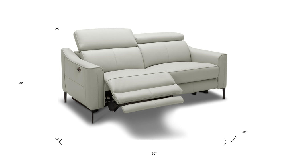 60" Gray And Black Top Grain Leather Power Reclining Loveseat - Homeroots