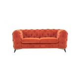 74" Orange And Silver Velvet Chesterfield Loveseat
