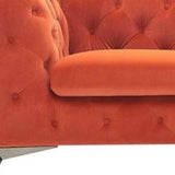 74" Orange And Silver Velvet Chesterfield Loveseat - Homeroots