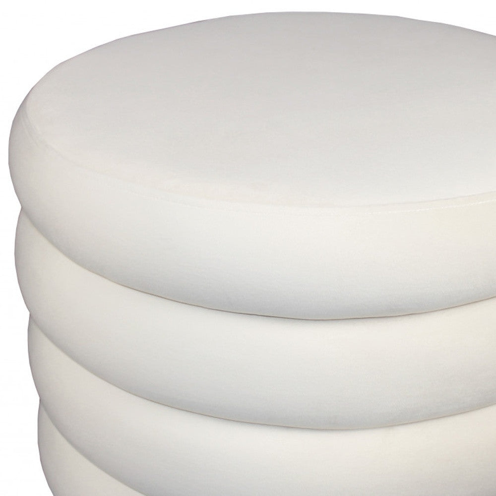 21" White Velvet Tufted Round Cocktail Ottoman