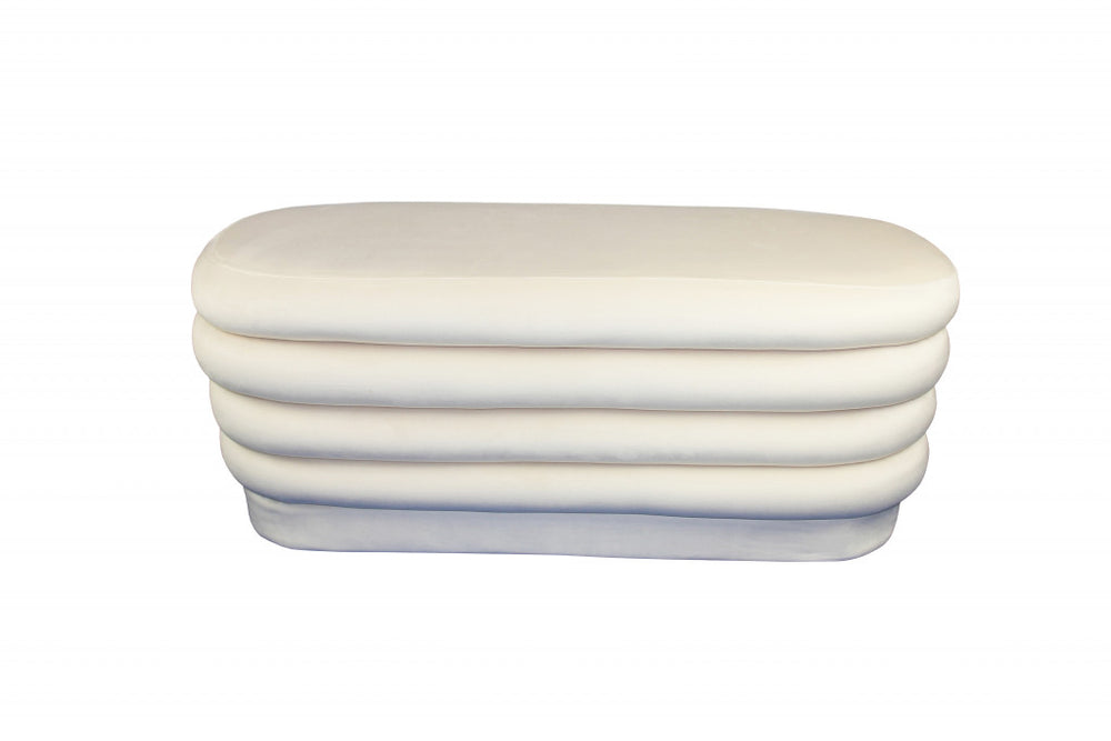 44" White Velvet Tufted Oval Ottoman