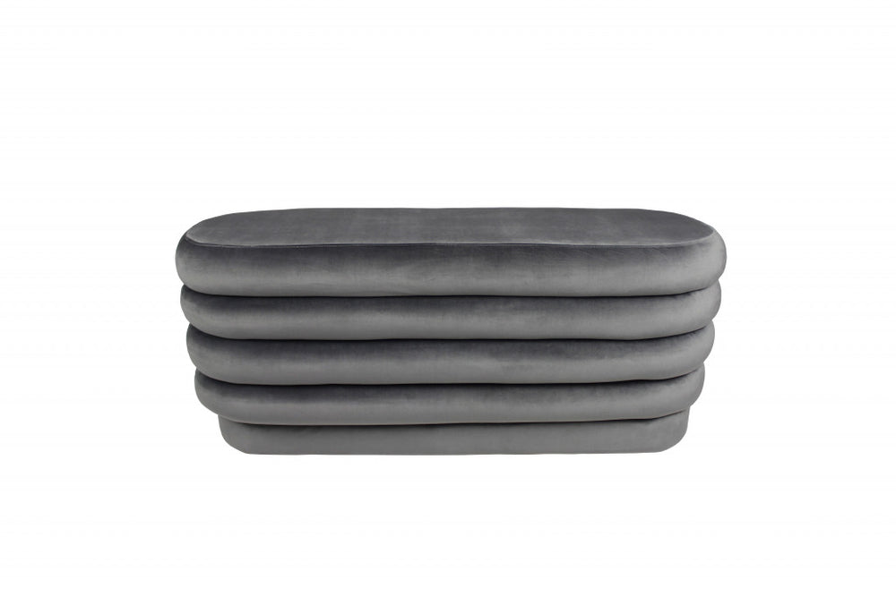 44" Gray Velvet Tufted Oval Ottoman