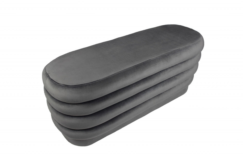 44" Gray Velvet Tufted Oval Ottoman