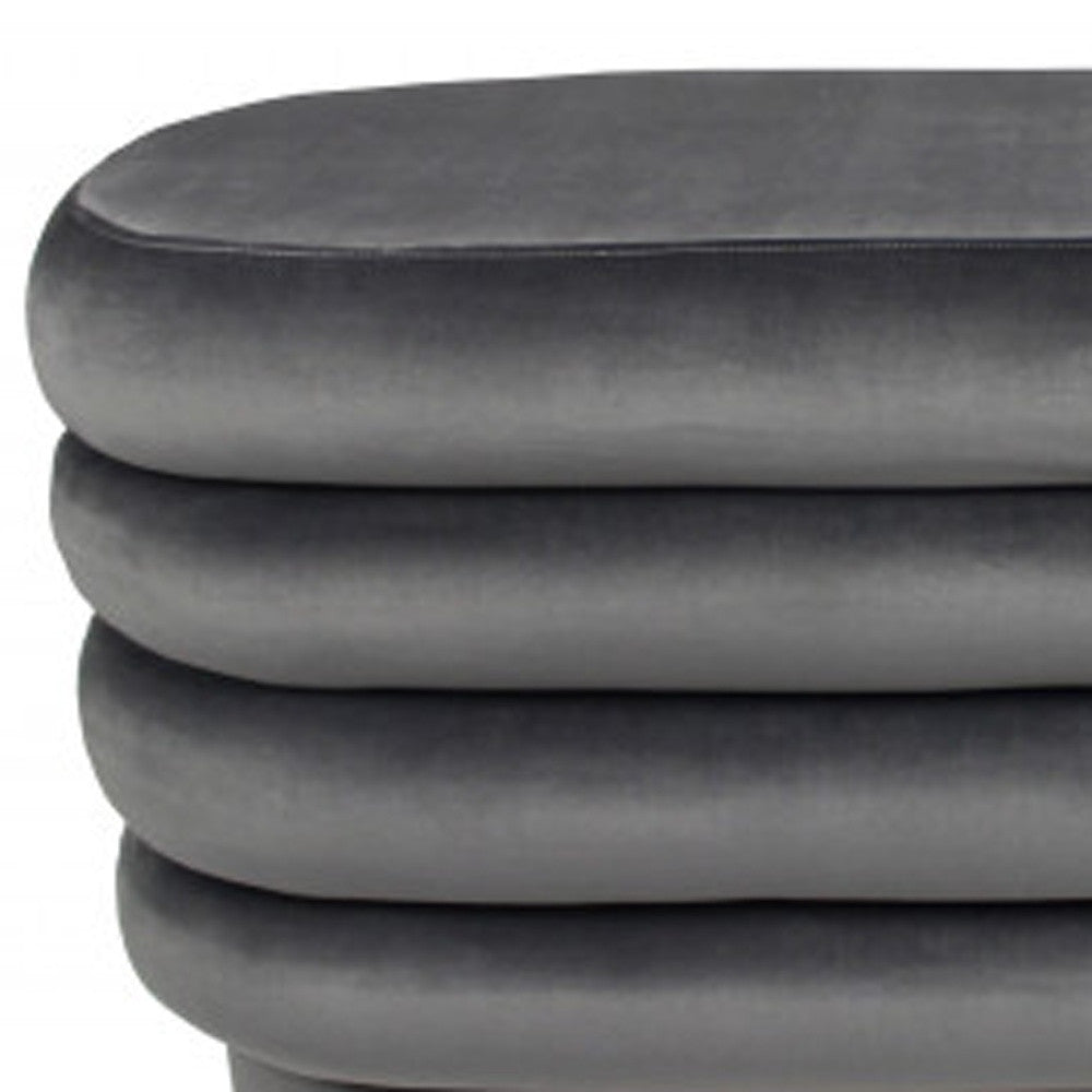 44" Gray Velvet Tufted Oval Ottoman