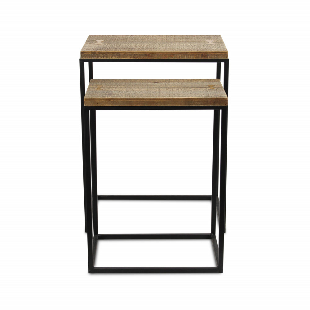 Set of Two 24" Black And Brown Solid Wood Nested Tables