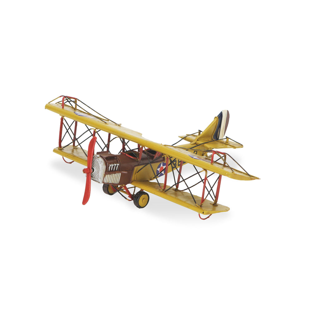 4" Yellow and Red Metal Hand Painted 1918 Yellow Curtiss JN-4 Model Airplane