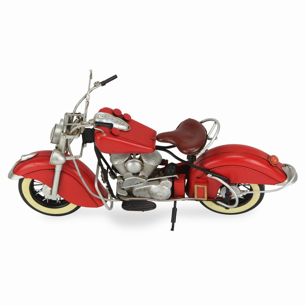 8" Red and Silver Metal Hand Painted Model Motorcycle Tabletop Sculpture